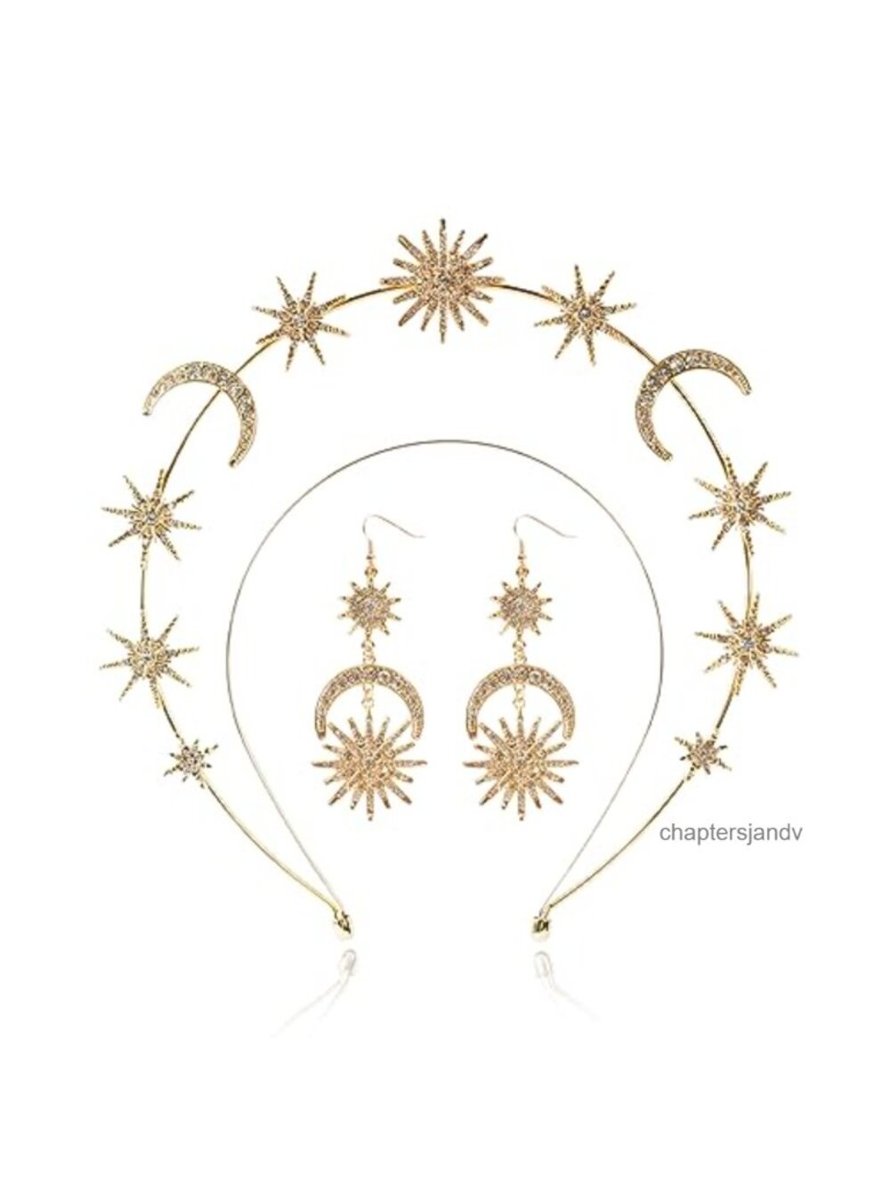 Star Moon Halo Crown Headband Earrings Set Alloy Crystal Handcrafted